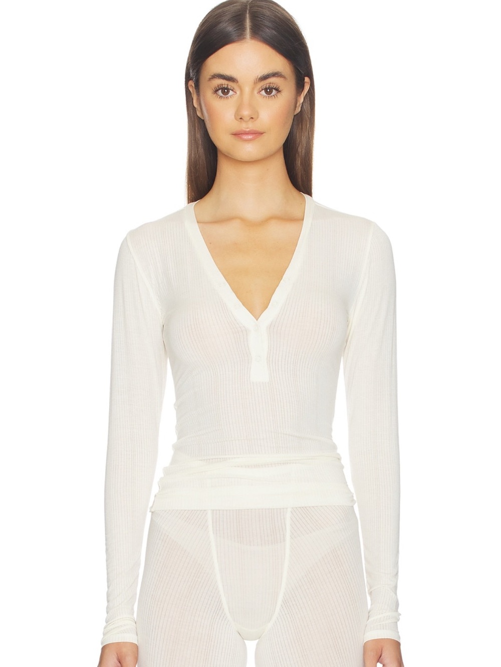 NWT! Negative Underwear Ribbed Henley in Cream Size M